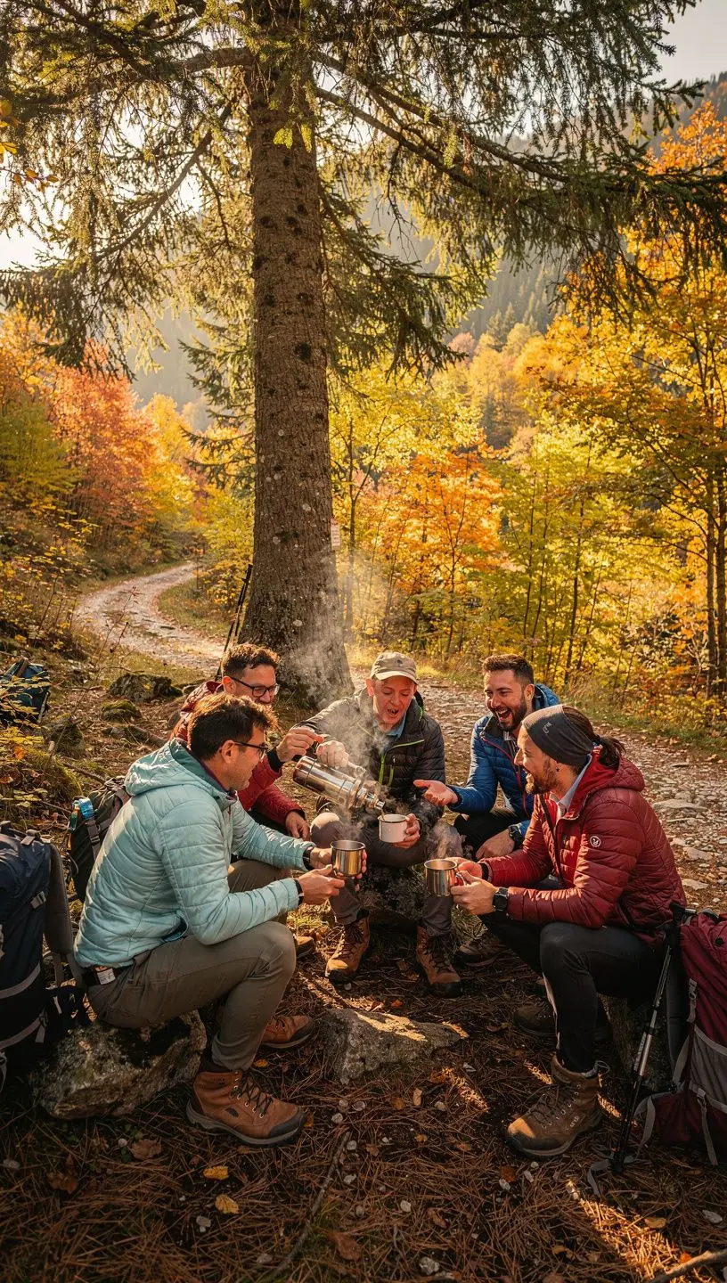 Drevo a borovicové ihličky vedľa šálky čaju na prírodnom pozadí